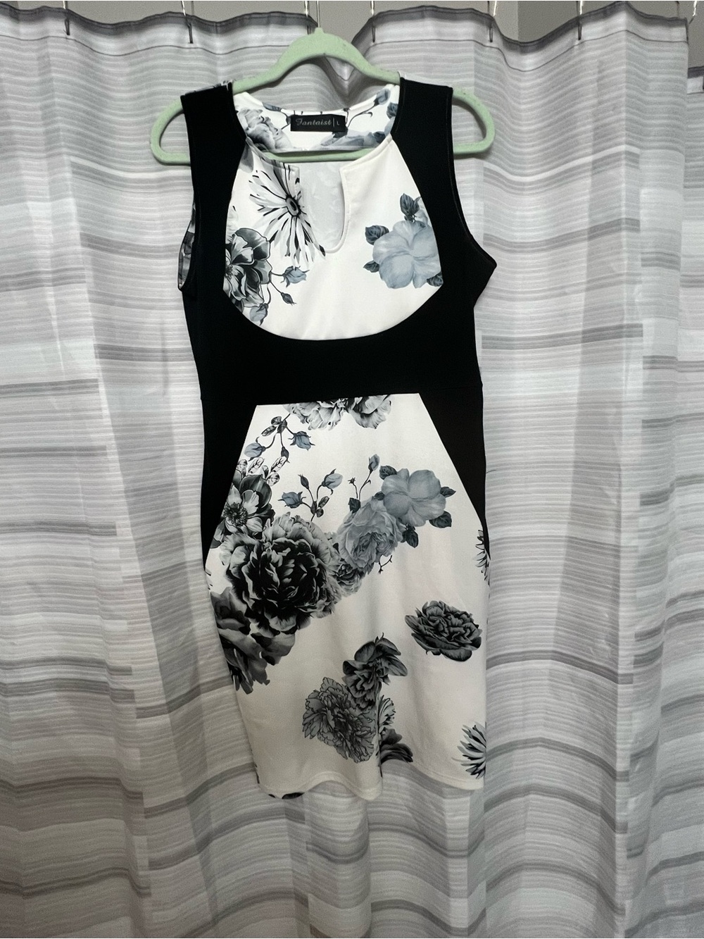 Fantasist Black & White Floral Colorblock Bodycon Sheath Dress L